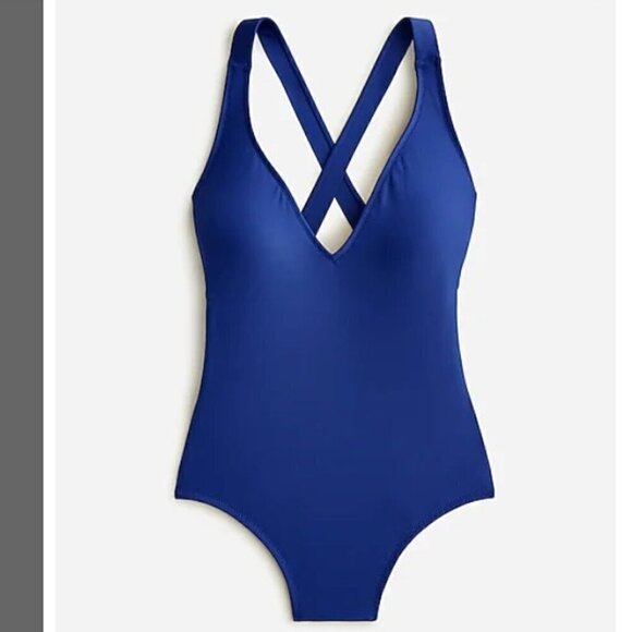 J. Crew High-Support Cross-Back One-Piece Swim Suit Blue "Harbor View" Size 16 - Picture 1 of 4